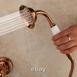 Rose Gold Bath Tub Filler Spout 2 Handles Shower Faucet Wall Mounted Mixer Tap