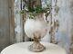 Round French Metal Urn, Rustic Planter With Handles, Antique Cream Shabby Chic