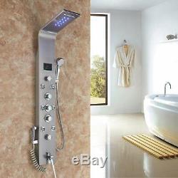 Rozin LED Light Rain Waterfall Shower Panel Bath Mixer Tub Tap Shower Faucet Set