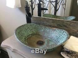 Rustic Green Patina Aged Copper Bathroom Sink Bathtub Boat Canoe Wash Basin Bowl