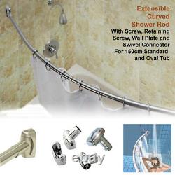S/s Steel Chrome Extensible Curved Standard Bathtub Shower Curtain Rod Rail