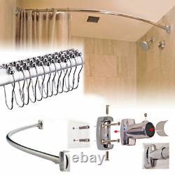 S/s Steel Extensible Curved Oval Shower Curtain Rod Rail & 12 Free Rings Hooks