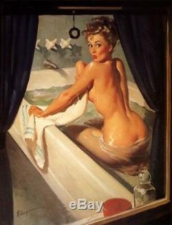 SALE ELVGREN 20x24 Canvas JEEPERS PEEPERS Bathroom Bath Tub Pin-Up Vargas Pinup