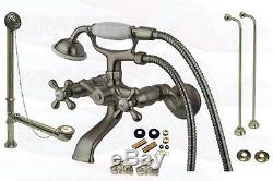 Satin Nickel Clawfoot Tub Faucet Package Kit Includes Drain Supplies & Stops