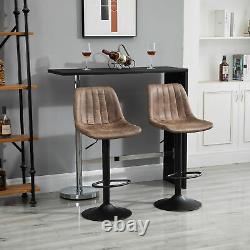 Set Of 2 Microfiber Retro Tub Bar Stools with Metal Frame Footrest Home Seat Brown