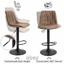 Set Of 2 Microfiber Retro Tub Bar Stools with Metal Frame Footrest Home Seat Brown