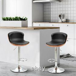 Set Of 2 PU Leather Rounded Tub Bar Stools Adjustable Height with Footrest Black