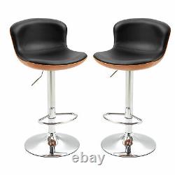 Set Of 2 PU Leather Rounded Tub Bar Stools Adjustable Height with Footrest Black