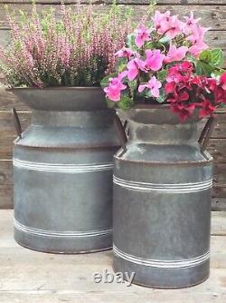 Set of 2 Vintage Style Metal Milk Churn Urn Garden Planter Flower Pots Tubs