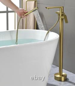 Shamanda Floor Mounted Bath Tub Filler Mixer Faucet Hand Shower, Brushed Gold