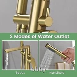 Shamanda Floor Mounted Bath Tub Filler Mixer Faucet Hand Shower, Brushed Gold