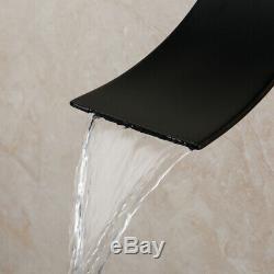 Shower Faucet Set Matte Black Square Rain Shower Heads Waterfall Tub Mixer Tap