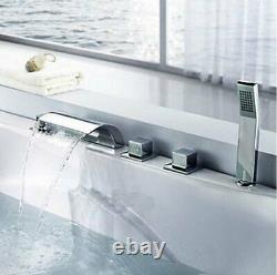Silver 5 PCS Faucet Vanity Bathtub Chrome Hand Held Sprayer Deck Mount Mixer Tap
