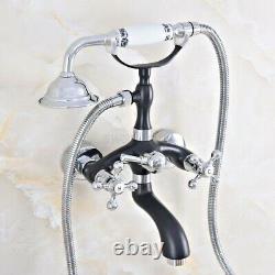 Silver Black Brass Wall Mount Clawfoot Bath Tub Faucet With Hand Shower Mixer Tap