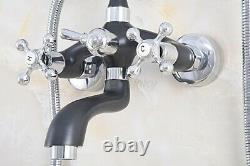 Silver Black Brass Wall Mount Clawfoot Bath Tub Faucet With Hand Shower Mixer Tap