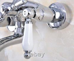 Silver Chrome Brass Clawfoot Bathroom Tub Faucet Shower Mixer Tap Set sna747