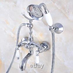 Silver Chrome Brass Clawfoot Bathroom Tub Faucet Shower Mixer Tap Set sna747