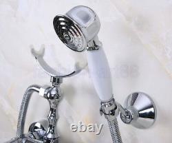Silver Chrome Brass Wall Mount ClawFoot Bath Tub Faucet With Hand Shower fna229