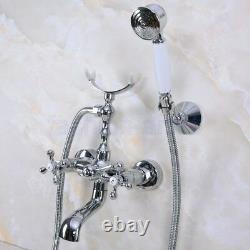 Silver Chrome Brass Wall Mount ClawFoot Bath Tub Faucet With Hand Shower fna229