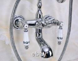 Silver Chrome Brass Wall Mount ClawFoot Bath Tub Faucet With Hand Shower fna242