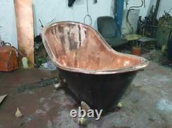 Small Copper Bathtub-hammered sink bath Black Exter/Copper Inter