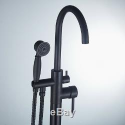Solid Black Floor Mounted Tub Filler Faucet Free Standing Bath Shower Mixer Taps