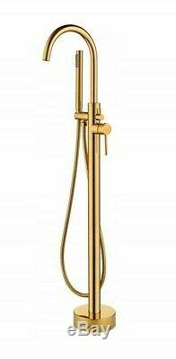 Solid Gold Floor Mounted Tub Filler Faucet Free Standing Bath Shower Mixer