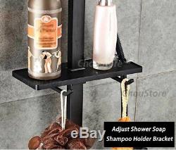 Square Matte Black Thermostatic Rain Shower Head Bath Mixer Faucet Tap Tub Set
