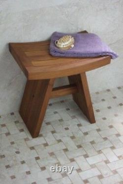 Teak Shower Bench Stool Wooden Bathroom Spa Sauna Seat Safety Tub Indoor Outdoor