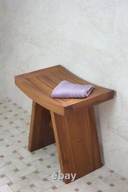 Teak Shower Bench Stool Wooden Bathroom Spa Sauna Seat Safety Tub Indoor Outdoor