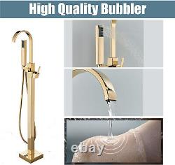 Tub Filler Freestanding Bathtub Faucet Gold Brass Bathroom Tub Faucet withHandShow