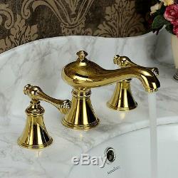 Tub Widespread 3pcs Bath Faucet For Basin Mixer Brass Titanium Gold Finish Taps