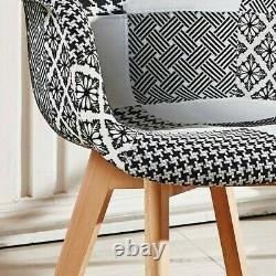 Tulip Chrono Patchwork Monochrome TUB Fabric Dining Arm Chair Seat Vintage Retro