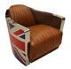 Union Jack Aviator Retro Distressed Vintage Tan Real Leather Tub Chair