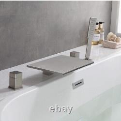 VANFOXLE Brushed Nickel Waterfall Bathtub Faucet Set with Sprayer, ? Deck Mount