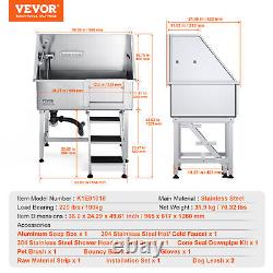 VEVOR 38 Dog Cat Pet Grooming Bath Tub Stainless Steel Wash Station with Stairs