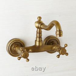 Vintage Antique Brass Wall Mount Bathroom Tub Sink Swivel Faucet Mixer Tap