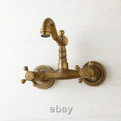 Vintage Antique Brass Wall Mount Bathroom Tub Sink Swivel Faucet Mixer Tap