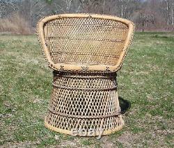 Vintage Woven Rattan Wicker Barrel Back Tub Chair