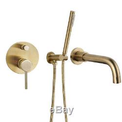 WELS Brushed Gold, Black Bathtub Mixer Tap Set Bath Filler Spout Handheld Shower