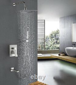 Wall Mount 3 Functions Shower Faucet System Set 10Rainfall Head With Mixing Valve