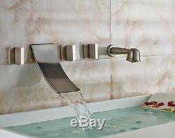Wall Mount Brushed Nickel Bath 5 pcs Waterfall Tub Faucet Diverter Sprayer Tap