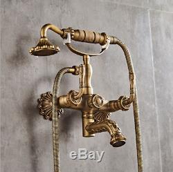 Wall Mount Swivel Antique Brass Bath Tub Shower Faucet Hand Spray Mixer Taps