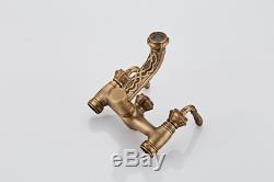 Wall Mount Swivel Antique Brass Bath Tub Shower Faucet Hand Spray Mixer Taps