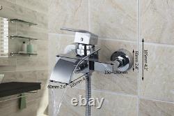 Wall Mounted Waterfall Bathroom Bath Tub Shower Tap Mixer Faucet WithHand Shower