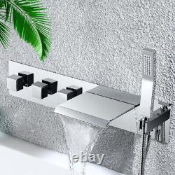 Waterfall Bath Tub Filler Spout Hand Shower 3 Handle 5 Holes Wall Mounted Faucet