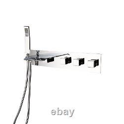 Waterfall Bath Tub Filler Spout Hand Shower 3 Handle 5 Holes Wall Mounted Faucet
