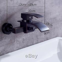 Waterfall Black Bathroom Wall Mounted Bath Tub Shower Mixer Faucet Taps Kit