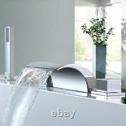 Waterfall Chrome 5 PCs Bathroom Basin Mixer Brass Bathtub Faucet&Hand Shower Set