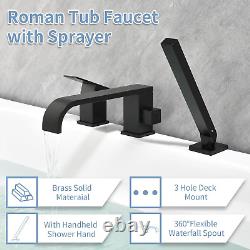 Waterfall Roman Tub Faucet with Hand Shower, Deck Mount Tub Filler Bathtub Fauce